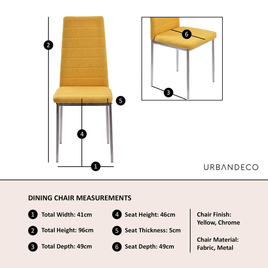 Clearance - Lido Dining Chair in Yellow Colour Fabric with Chrome Legs-7