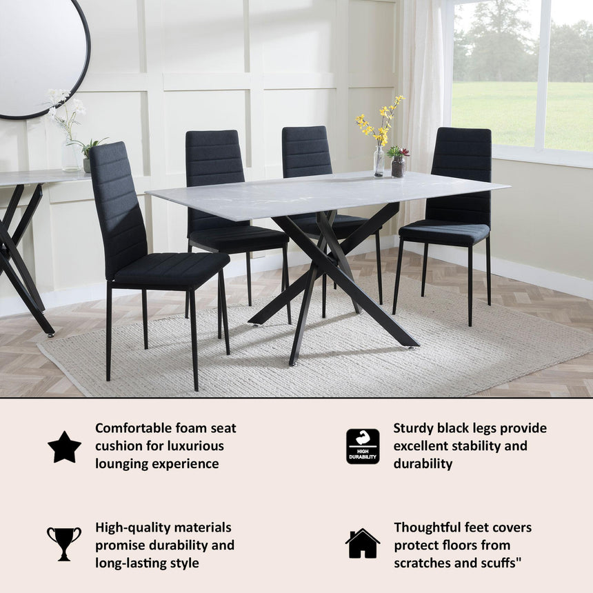 Clearance - Lido Dining Chair in Black Colour Fabric with Black Legs-2