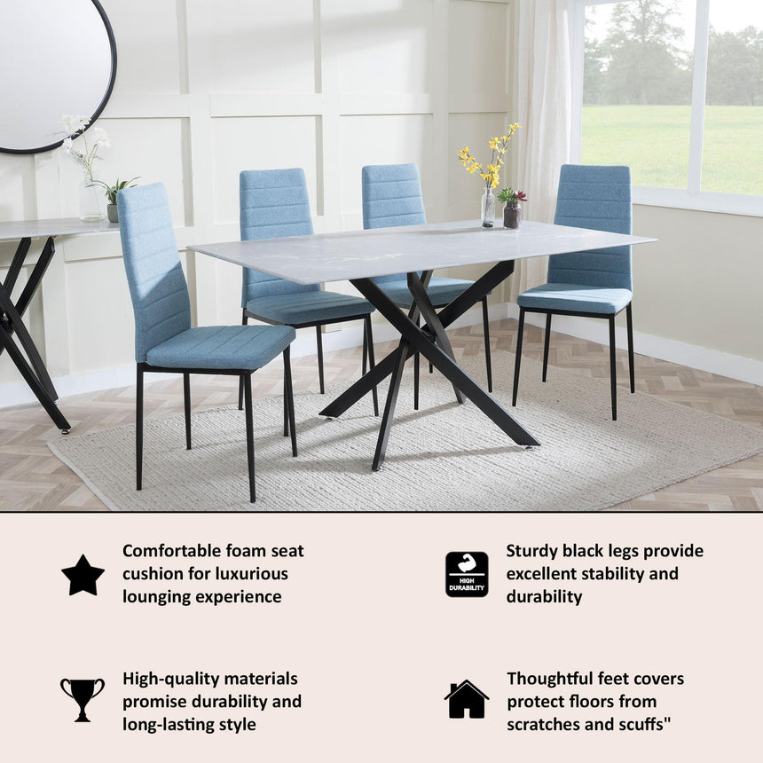 Clearance - Lido Dining Chair in Blue Colour Fabric with Black Legs-14