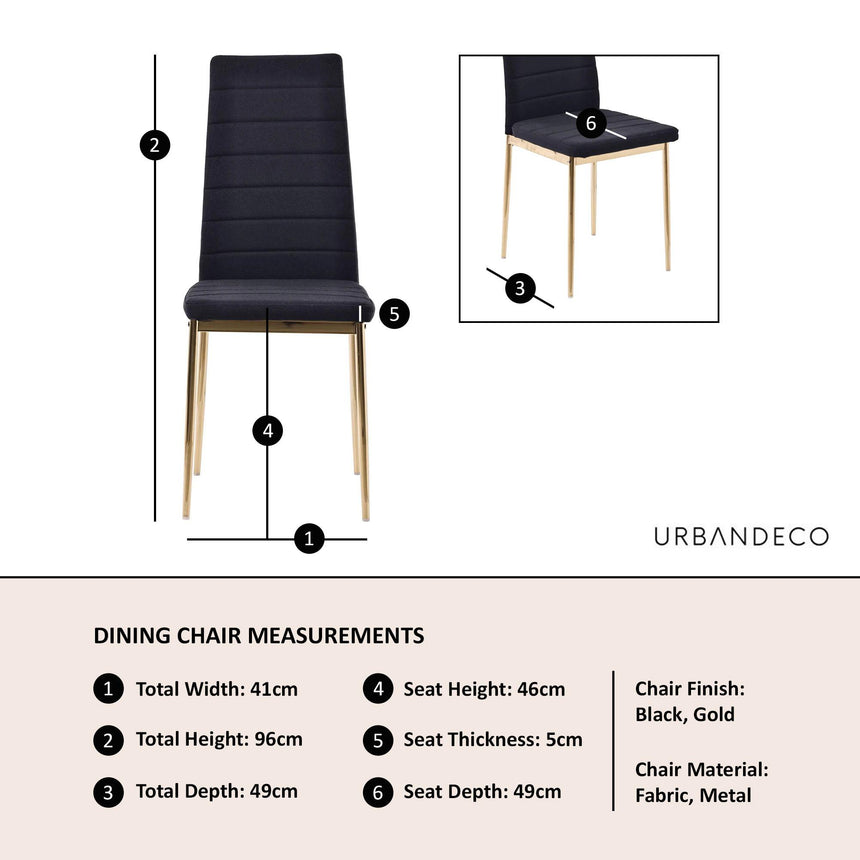 Clearance - Lido Dining Chair in Black Colour Fabric with Gold Legs-4