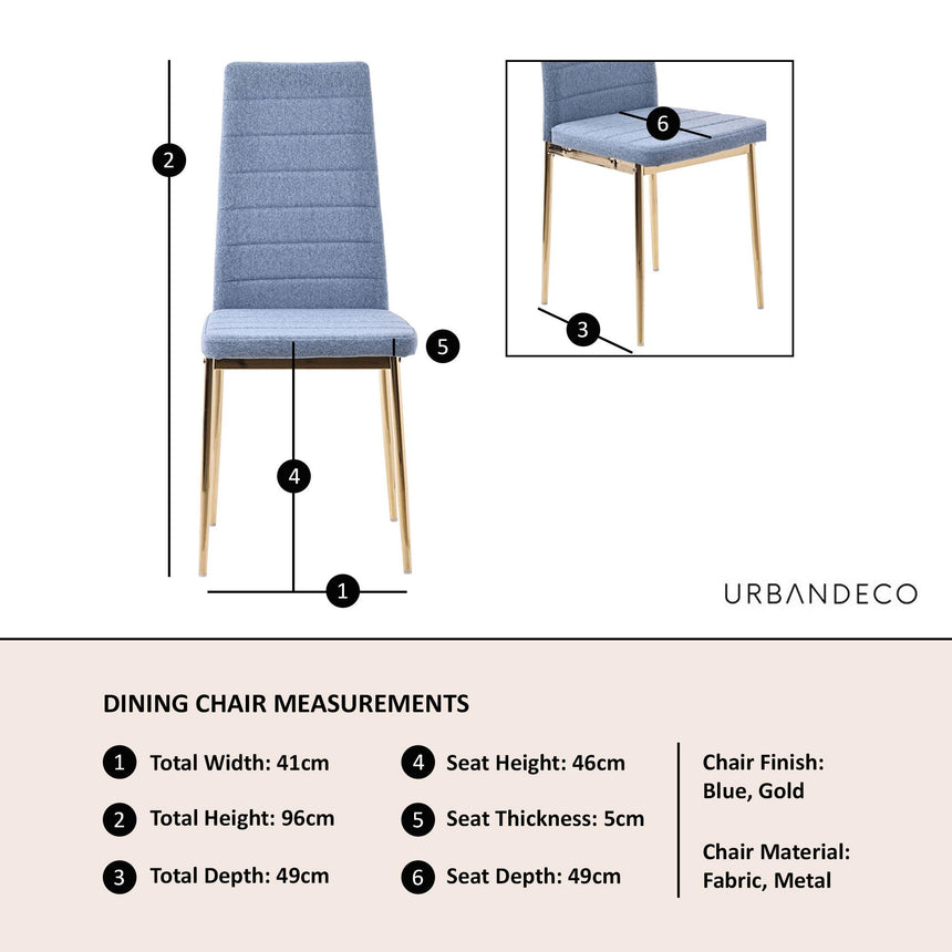 Clearance - Lido Dining Chair in Blue Colour Fabric with Gold Legs-6