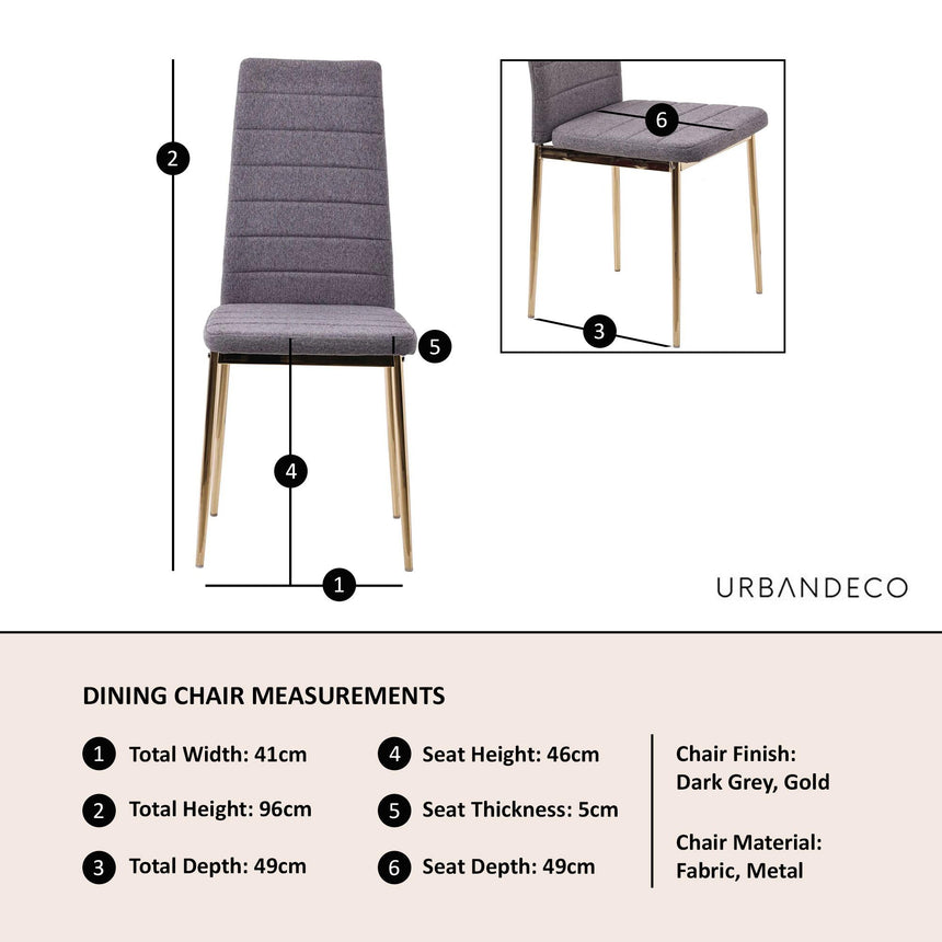 Clearance - Lido Dining Chair in Dark Grey Colour Fabric with Gold Legs-3