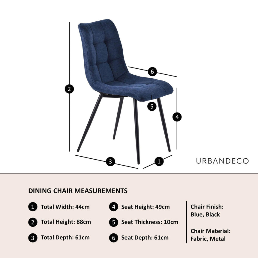 Corona Dining Chairs in Blue Colour Fabric and Black Metal Legs-5