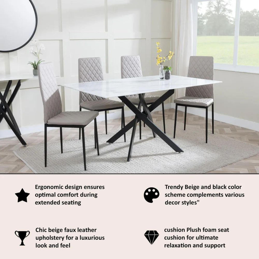 Clearance - Metro Dining Chairs in Beige Colour Leather and Black Metal Legs-2