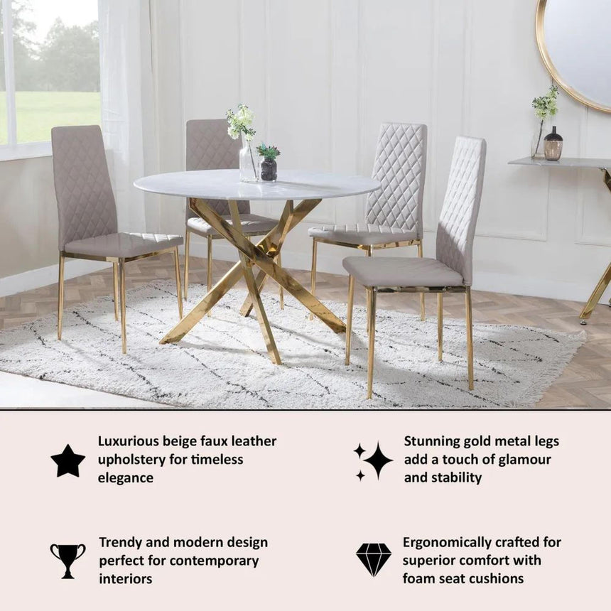 Clearance - Metro Dining Chairs in Beige Colour Leather and Gold Metal Legs-13