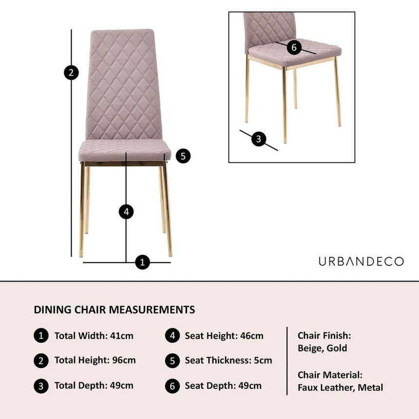 Clearance - Metro Dining Chairs in Beige Colour Leather and Gold Metal Legs-14