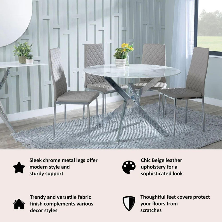 Clearance - Metro Dining Chairs in Beige Colour Leather and Chrome Metal Legs-10