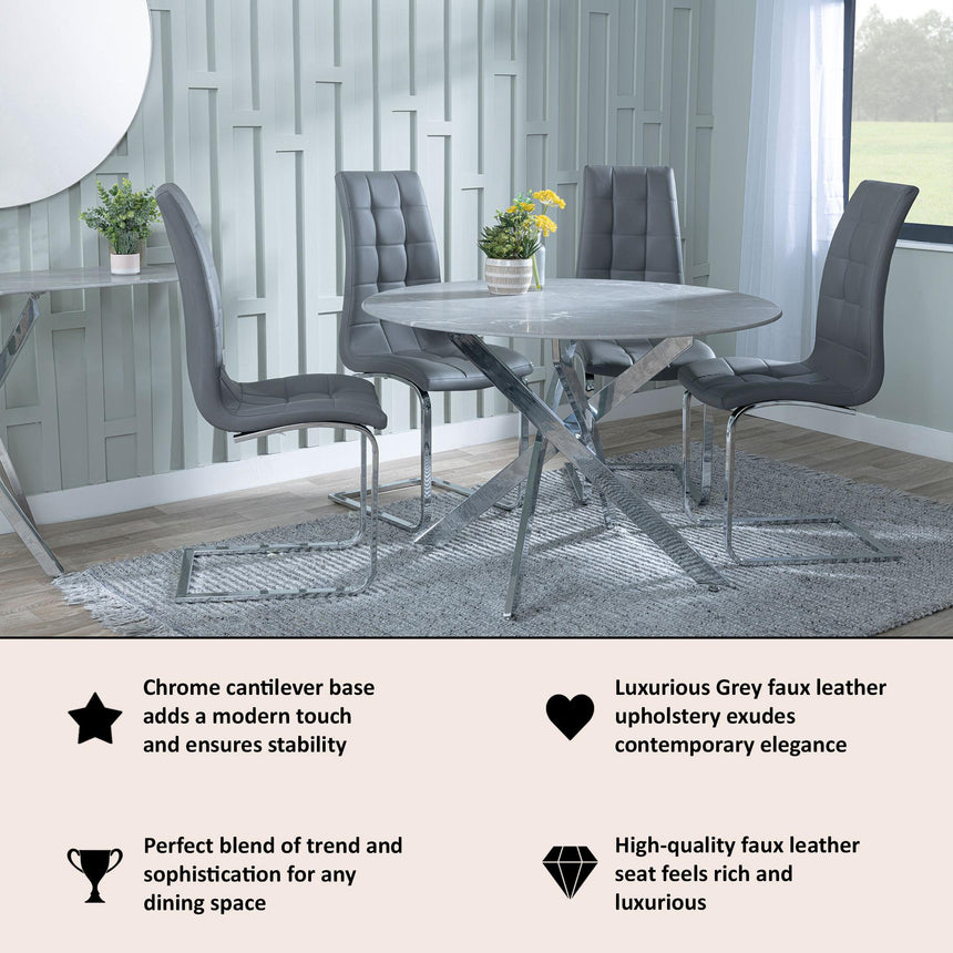 Jamison Grey Faux Leather Dining Chair and Chrome Cantilever Base-4