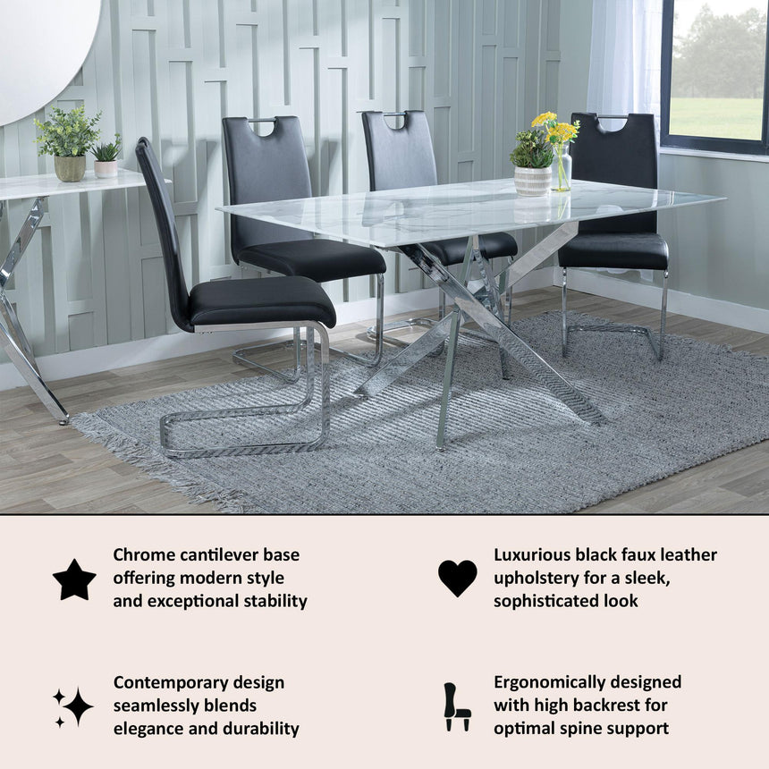 Bianco Black Faux Leather Dining Chair and Chrome Cantilever Base-5