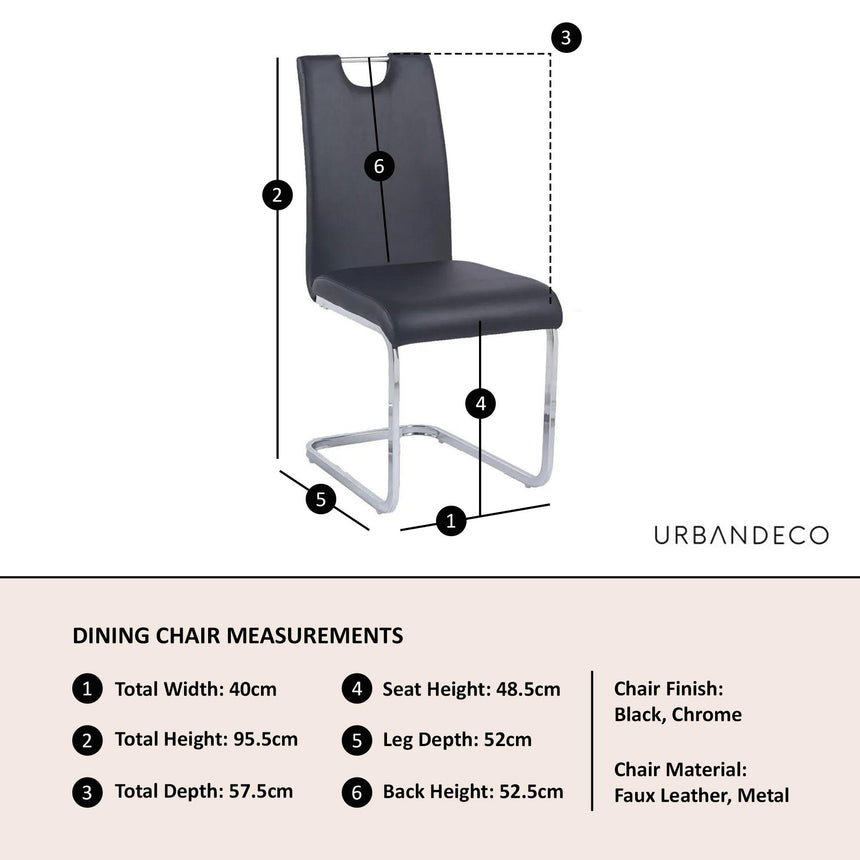 Bianco Black Faux Leather Dining Chair and Chrome Cantilever Base-7