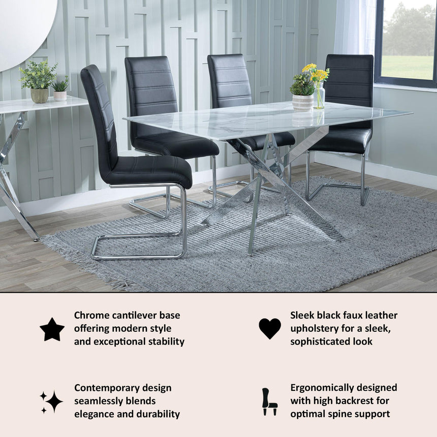 Roma Black Faux Leather Dining Chair and Chrome Cantilever Base-6