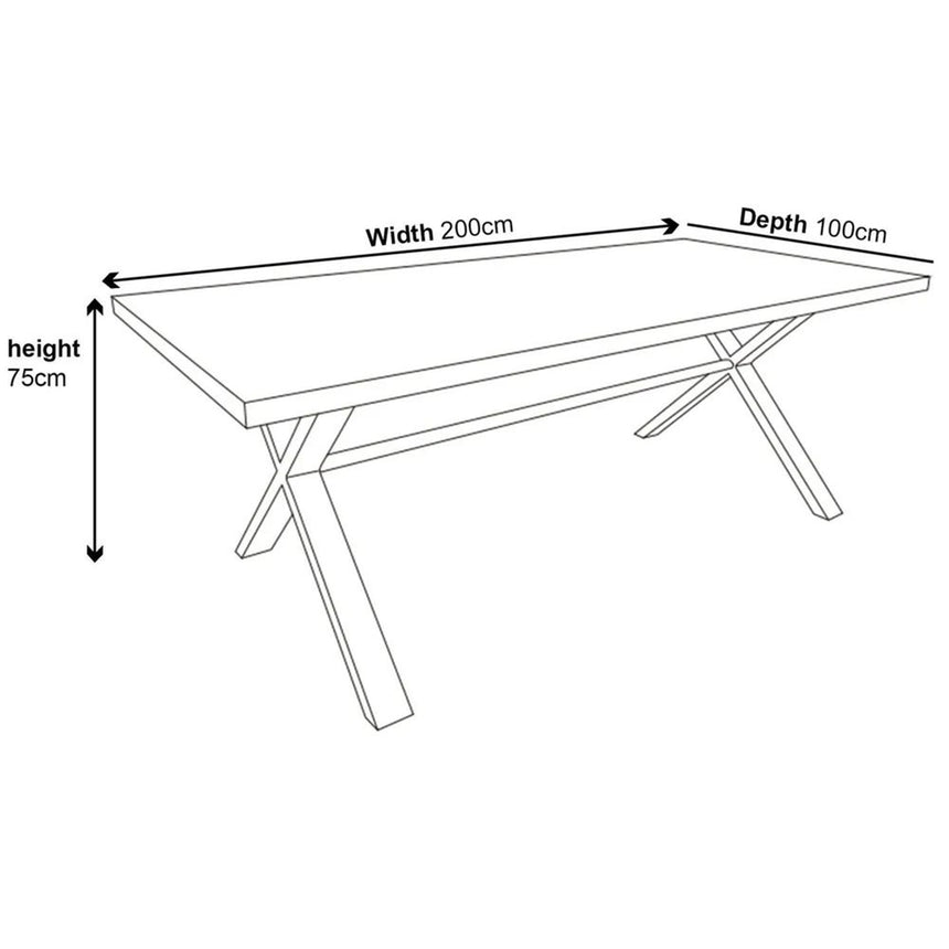 Ezra Oak 8 Seater Dining Table with Black Cross Legs - 200cm-8