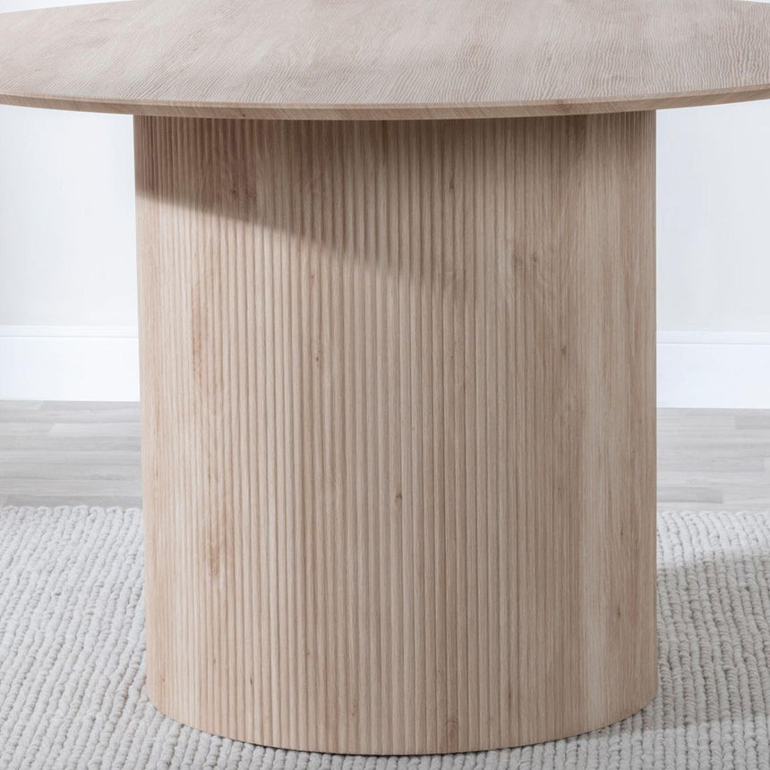 Bern Fluted 4 Seater Oak Effect Round Dining Table with Drum Base - 120cm-4