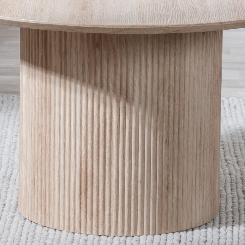 Bern Fluted Oak Effect Round Coffee Table with Drum Base-5