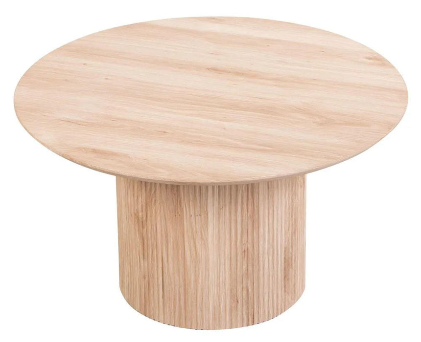 Bern Fluted Oak Effect Round Coffee Table with Drum Base-7