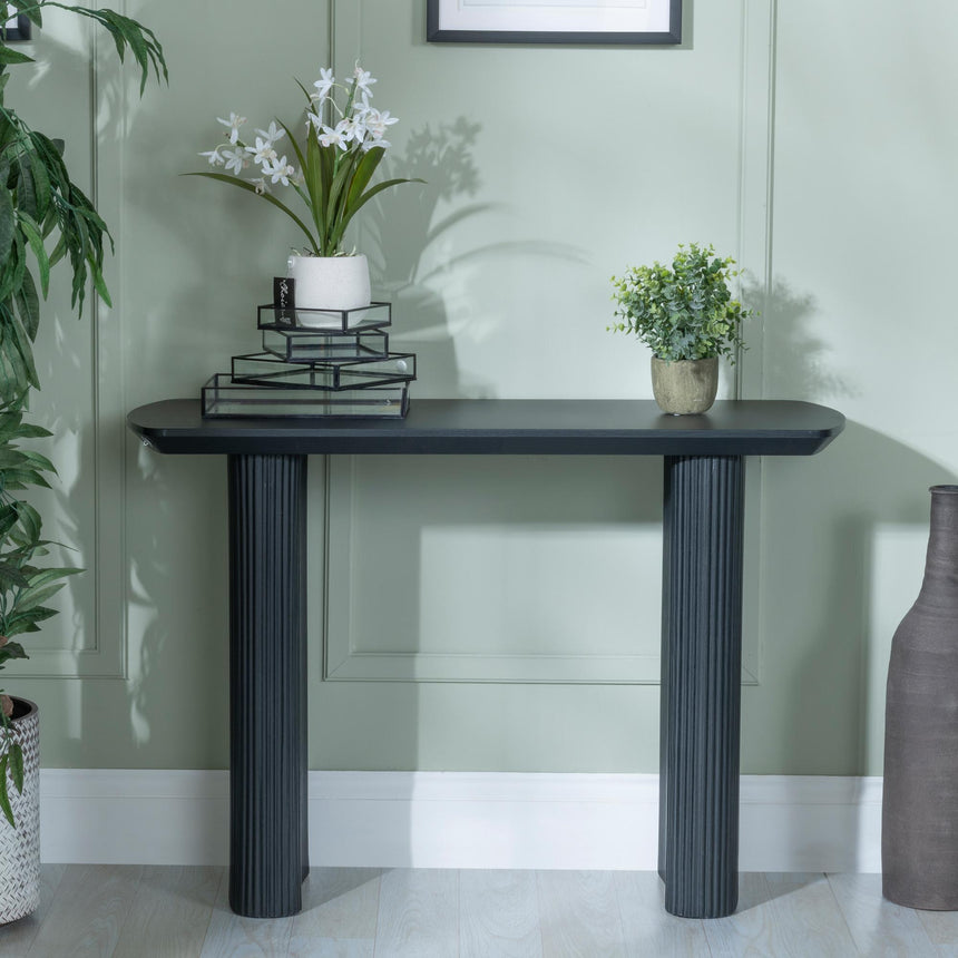 Bern Fluted Black Pedestal Console Table-3