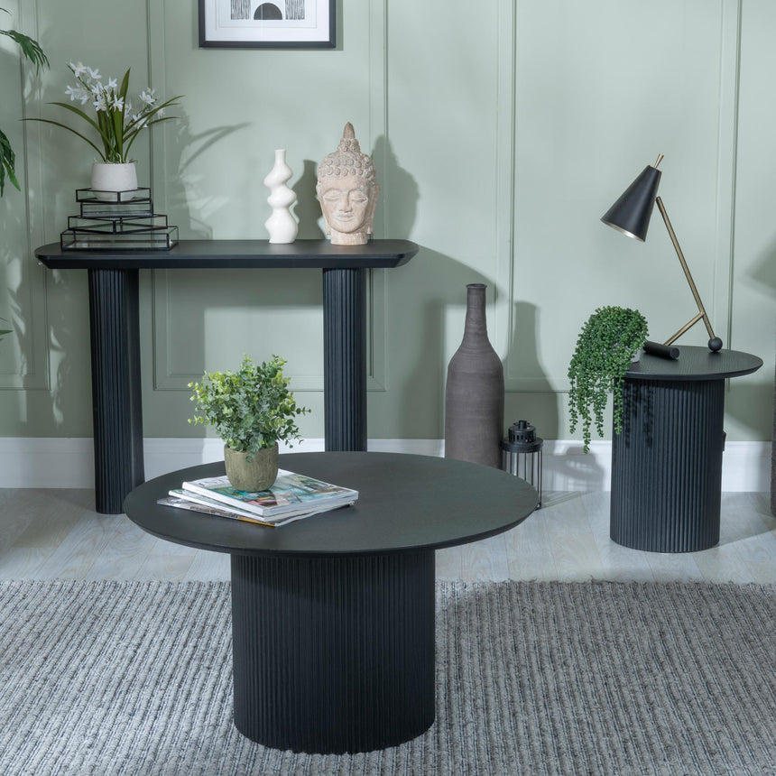 Bern Fluted Black Round Coffee Table with Drum Base-3