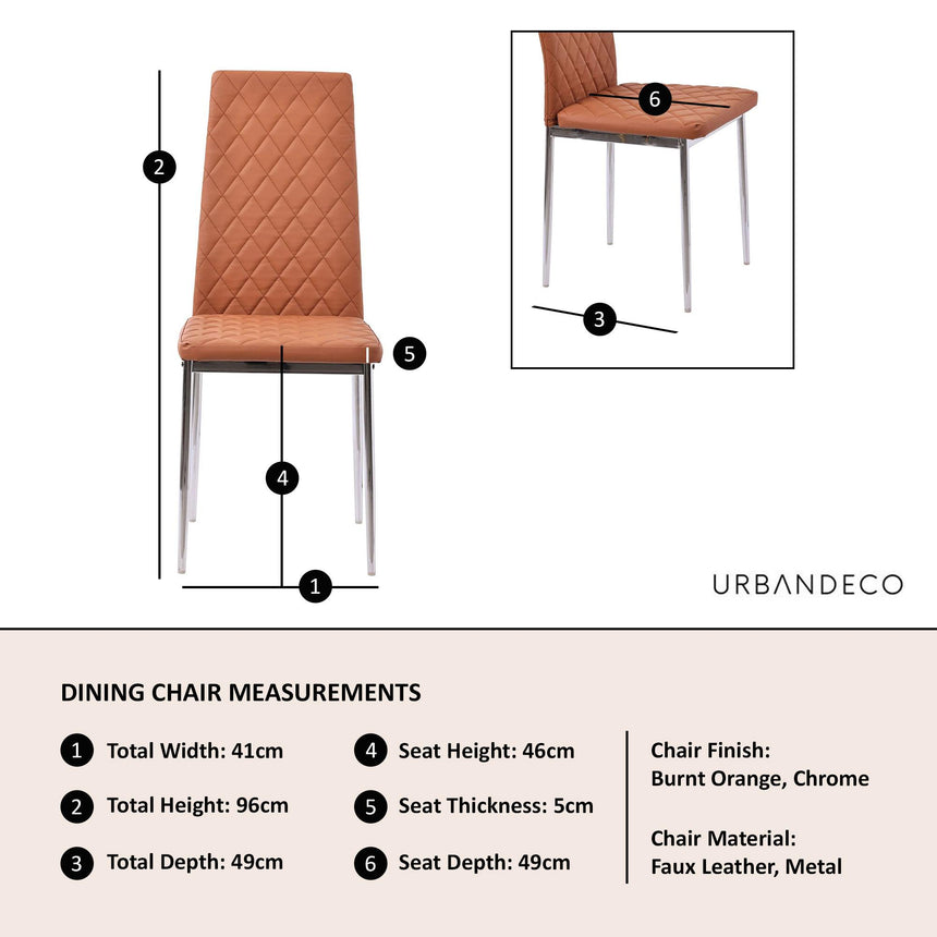 Clearance - Metro Dining Chairs in Burnt Orange Colour Leather and Chrome Metal Legs-8