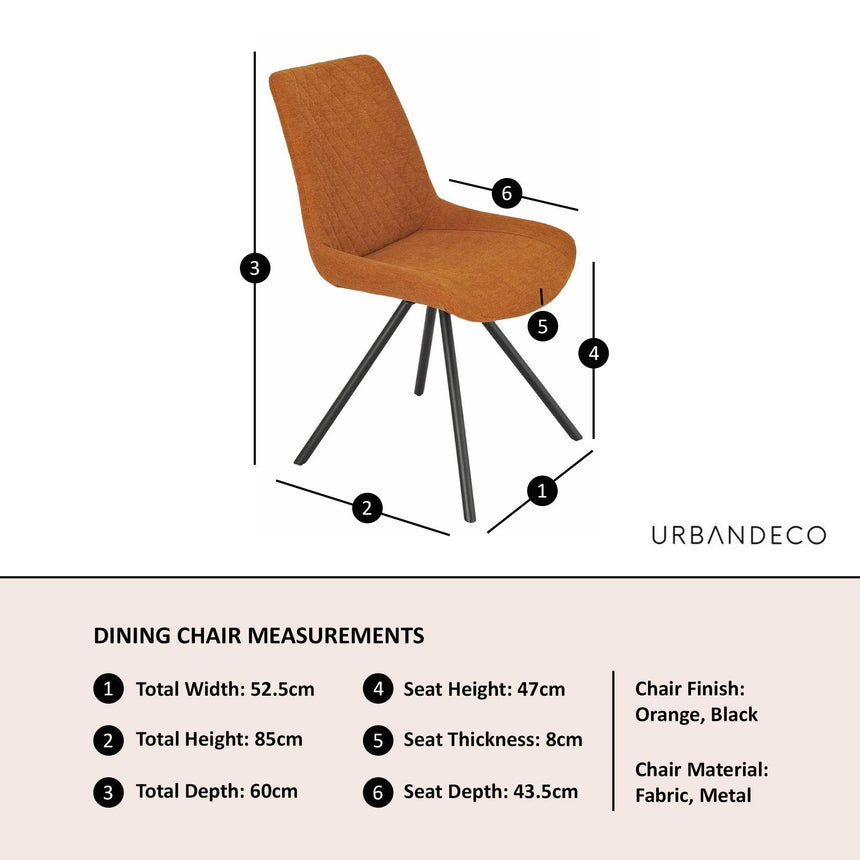 Boden Orange Fabric Swivel Dining Chair with Black Legs-6