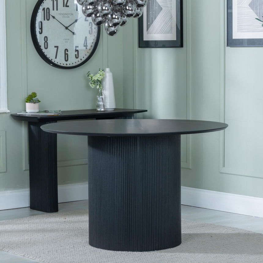 Bern Fluted 4 Seater Black Round Dining Table with Drum Base - 120cm-3