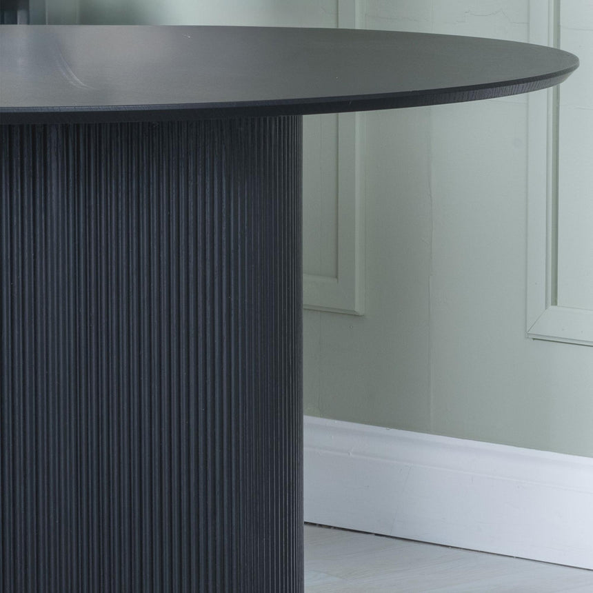 Bern Fluted 4 Seater Black Round Dining Table with Drum Base - 120cm-3