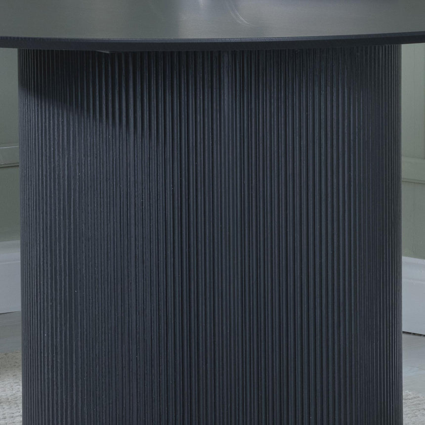 Bern Fluted 4 Seater Black Round Dining Table with Drum Base - 120cm-5