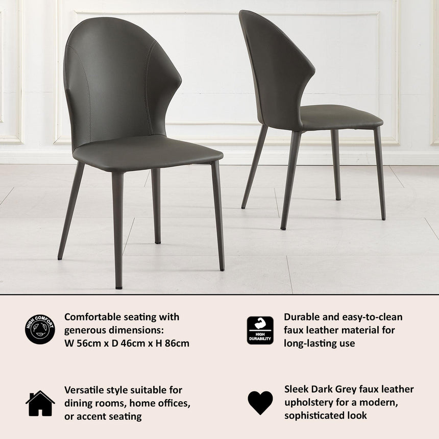 Clearance - Elaine Dark Grey Leather Dining Chair-9