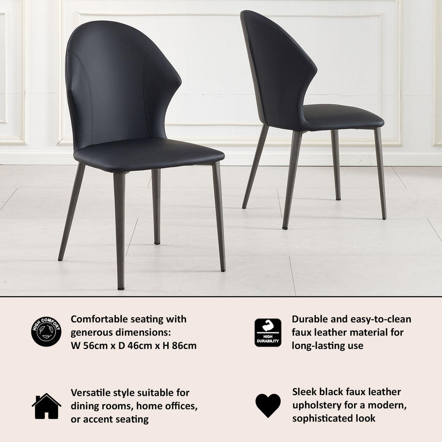 Clearance - Elaine Black Leather Dining Chair-11