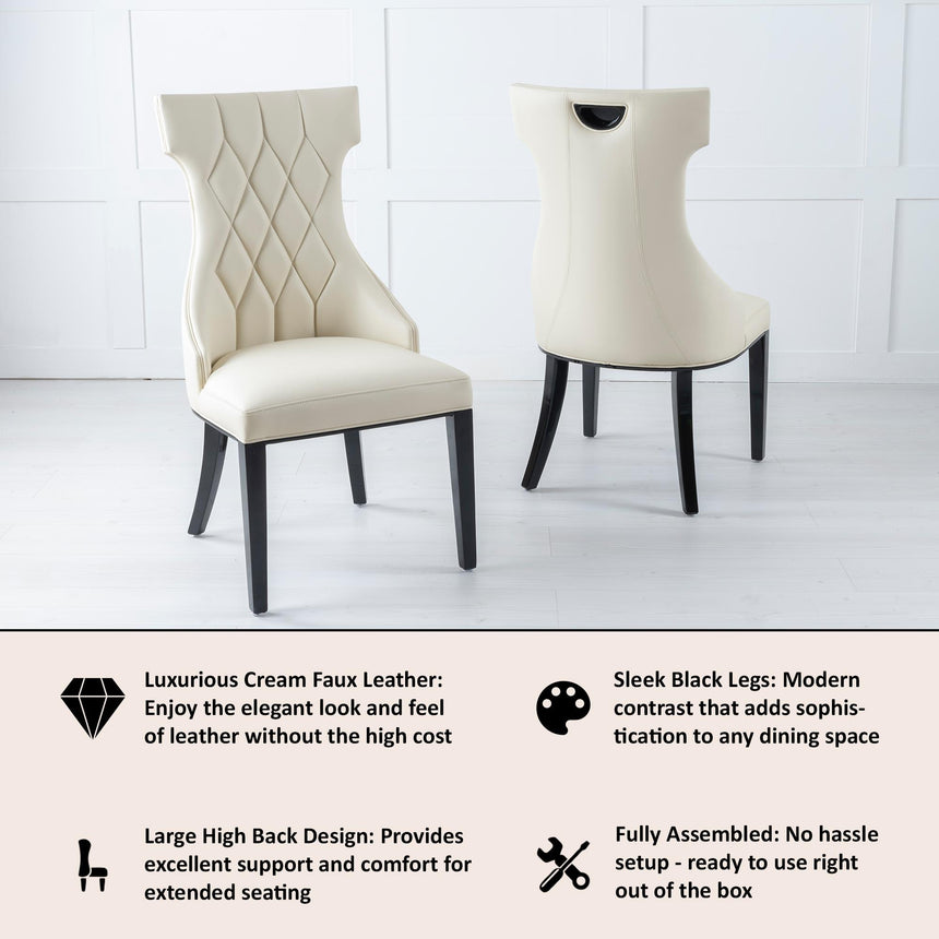 Mimi Cream Leather Large High Back Dining Chair with Black Legs-6