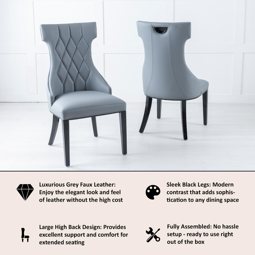 Mimi Grey Leather Large High Back Dining Chair with Black Legs-8