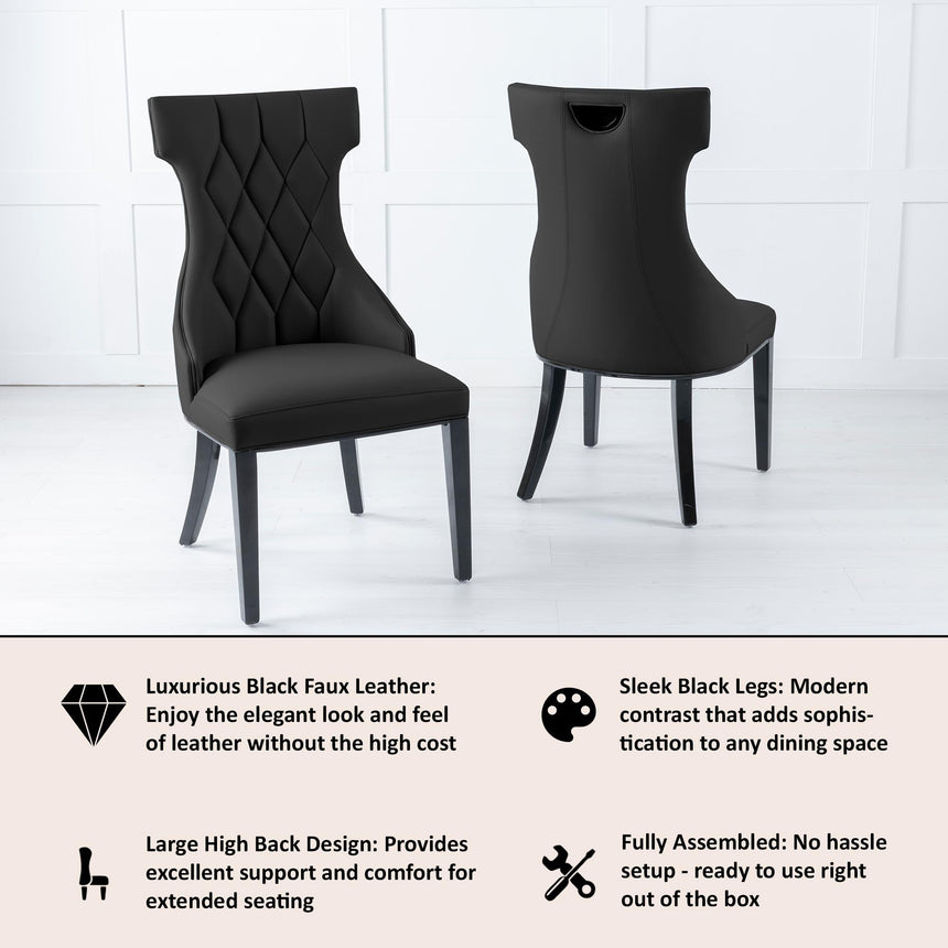 Mimi Black Leather Large High Back Dining Chair with Black Legs-6