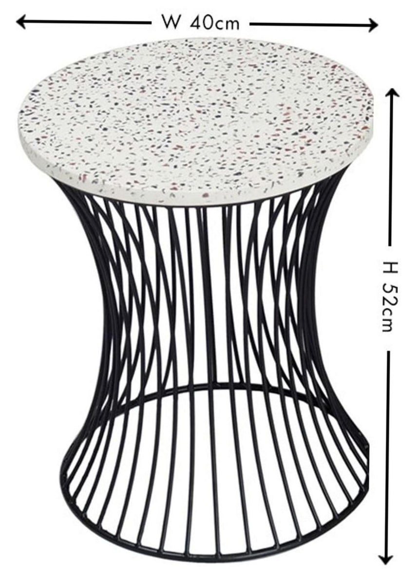 Ritz Terrazzo Drum Shape Accent Table, Black Wire Metal Base-2