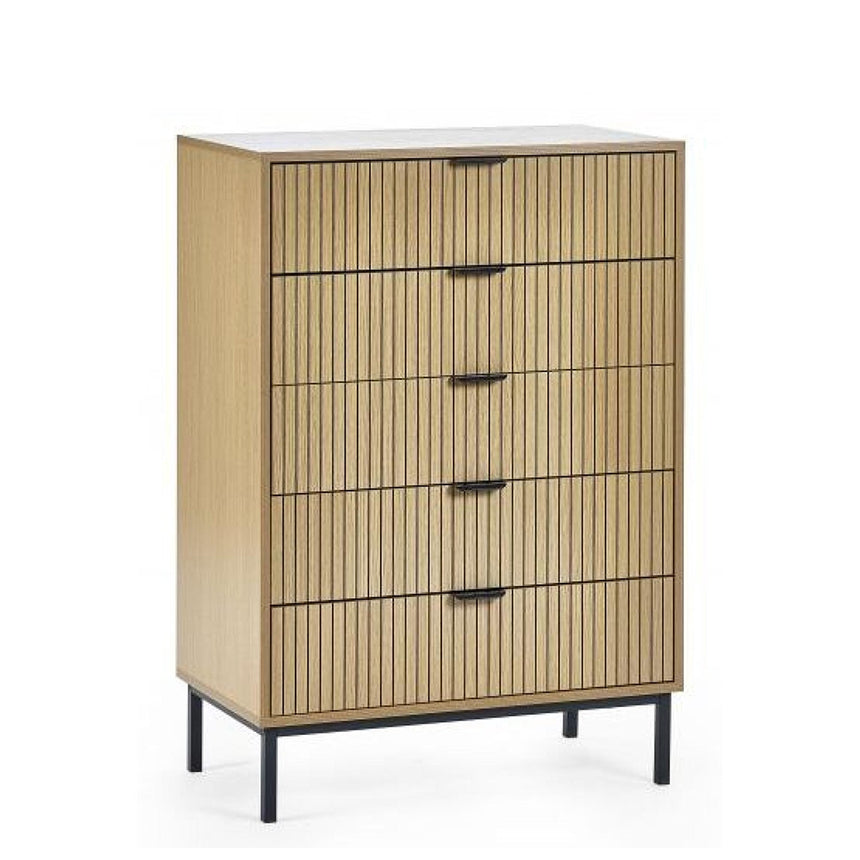 Hawaii Oak Ribbed 5 Drawer Chest