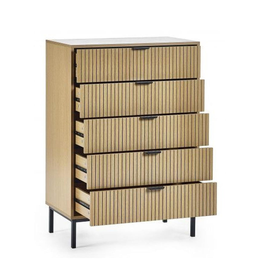 Hawaii Oak Ribbed 5 Drawer Chest