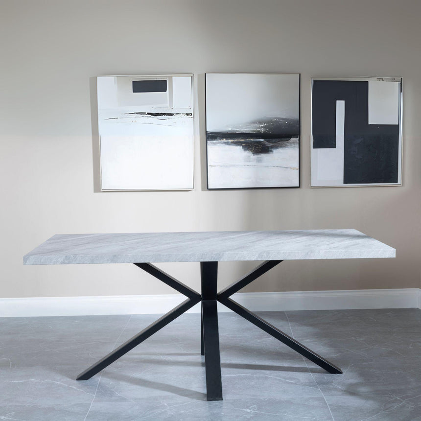 Ezra Grey Concrete Dining Set with Spider Legs - Ion Cream Boucle Teddy Fabric Swivel Dining Chair-7