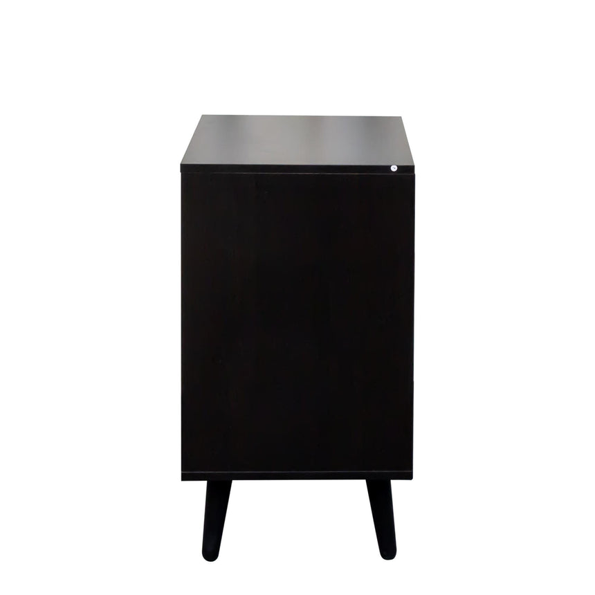 Clearance - Ferrero Black and Woven Rattan 1 Door Bedside Table-7