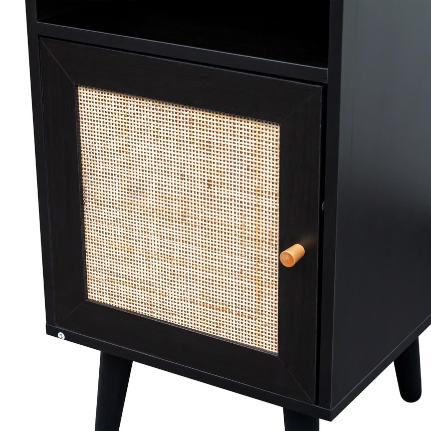 Clearance - Ferrero Black and Woven Rattan 1 Door Bedside Table-9