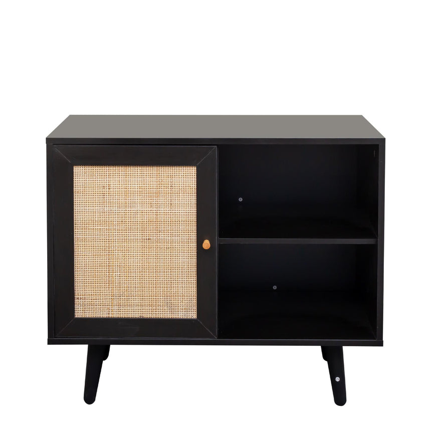 Clearance - Ferrero Black and Woven Rattan 1 Door Cabinet-3