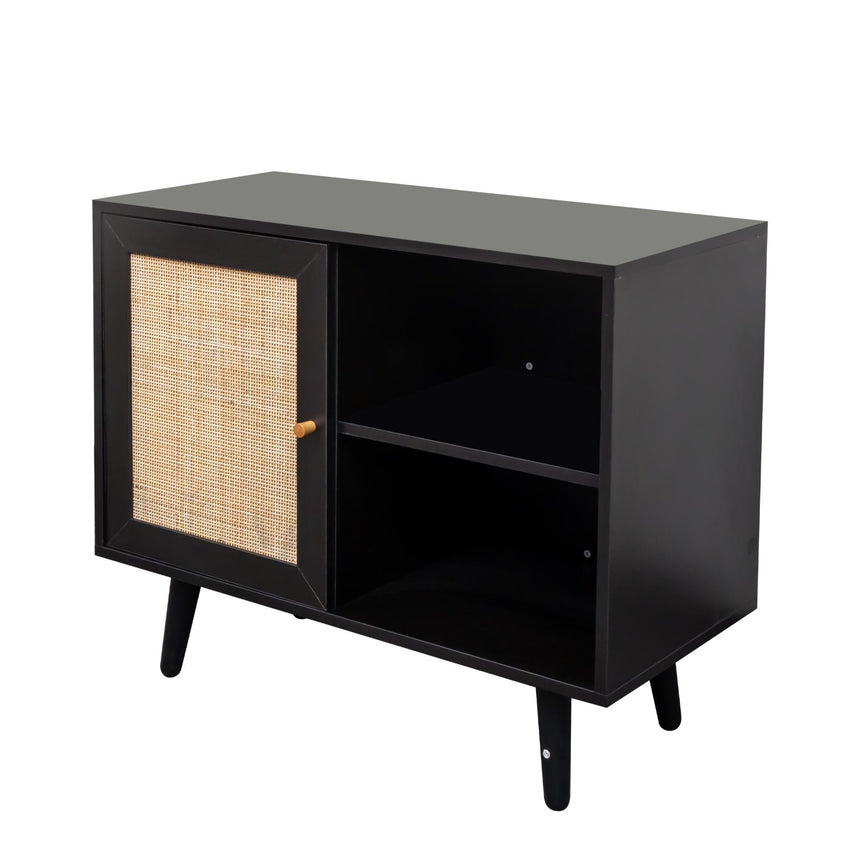 Clearance - Ferrero Black and Woven Rattan 1 Door Cabinet-4