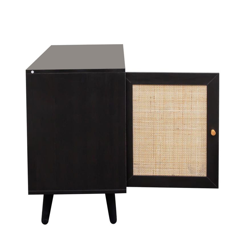 Clearance - Ferrero Black and Woven Rattan 1 Door Cabinet-5