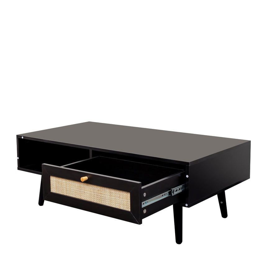 Clearance - Ferrero Black and Woven Rattan 1 Drawer Coffee Table-6