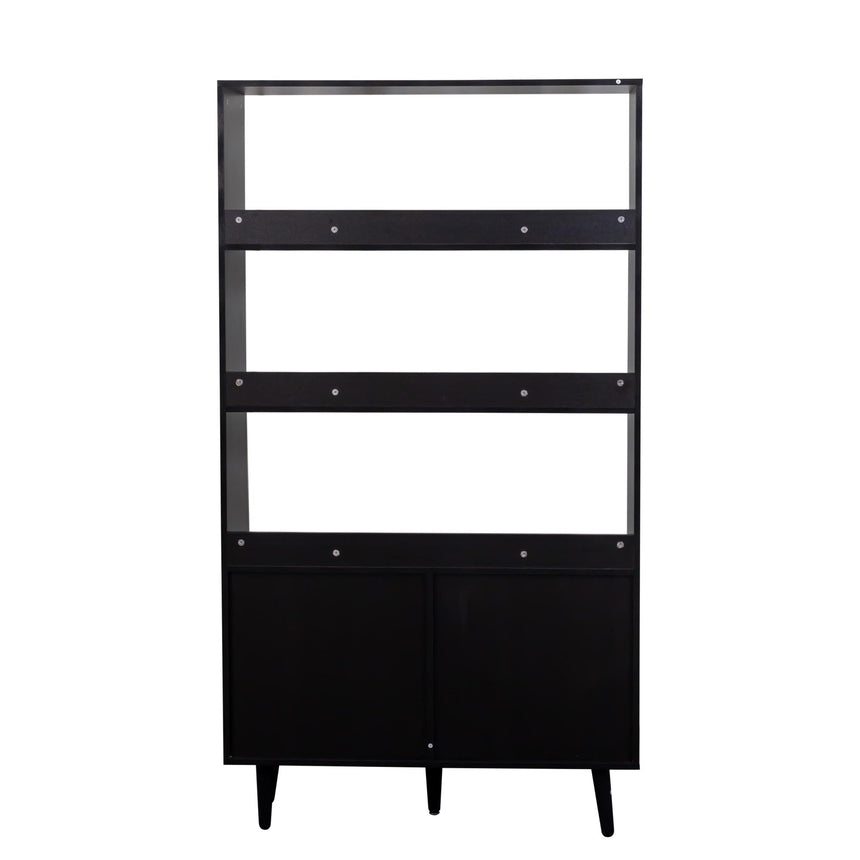 Clearance - Ferrero Black and Woven Rattan Open Shelving Unit with Cupboard-8