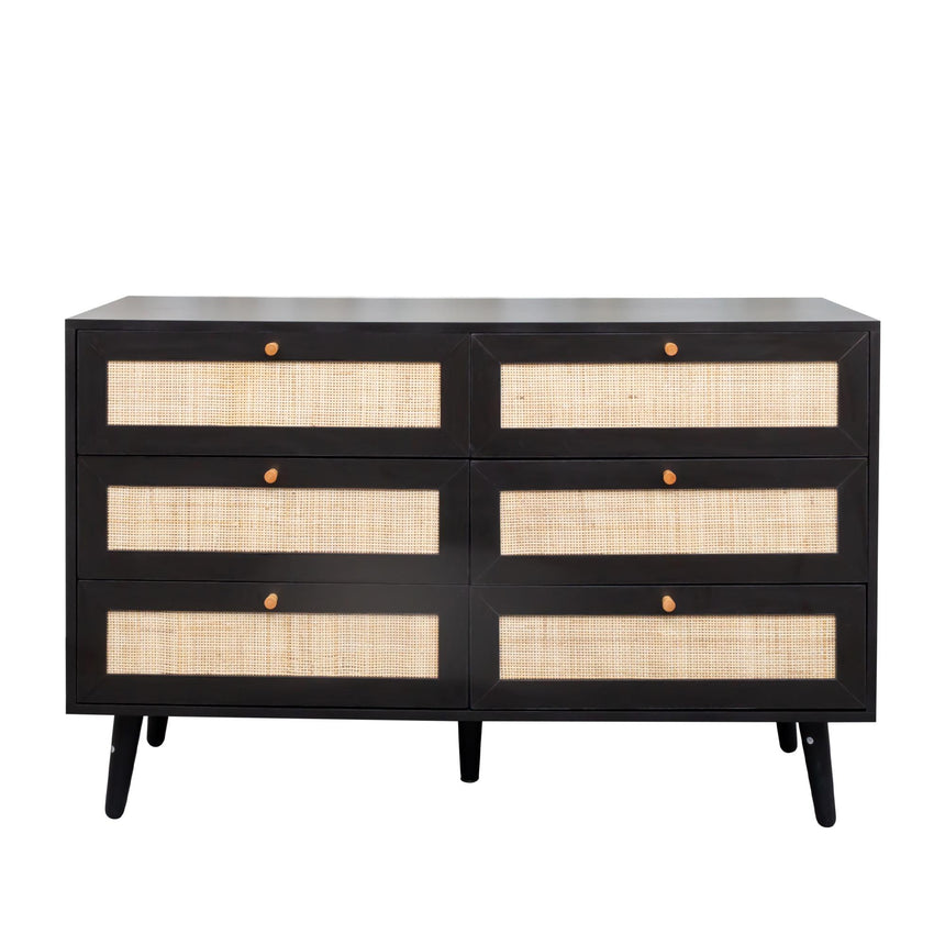 Ferrero Black and Woven Rattan 6 Drawer Wide Chest-4