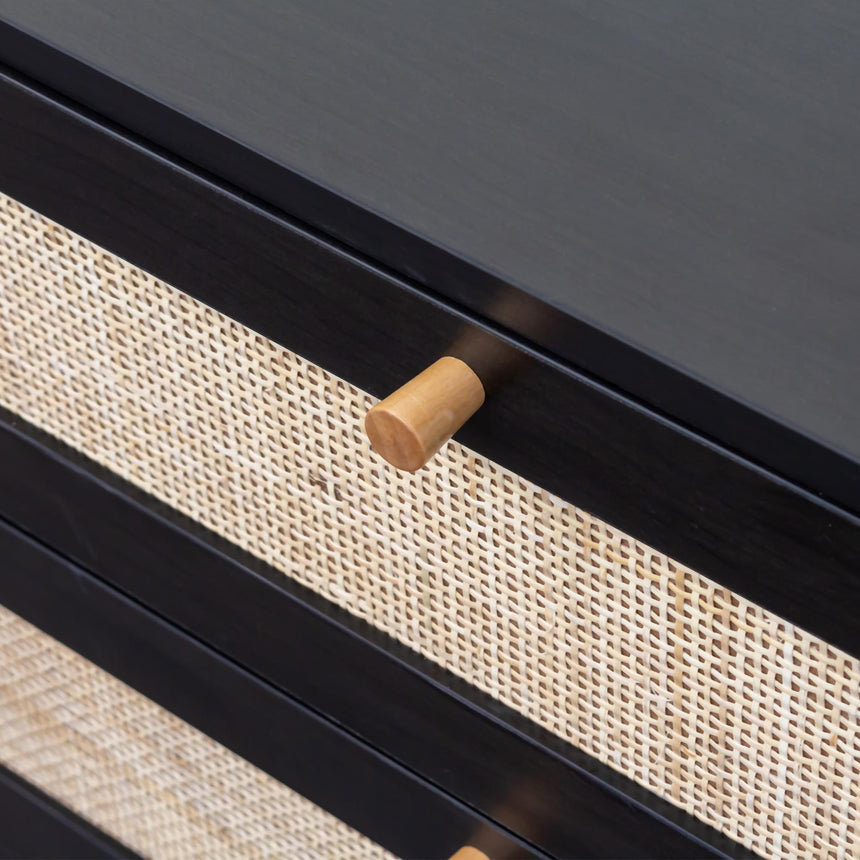 Clearance - Ferrero Black and Woven Rattan 6 Drawer Wide Chest-10