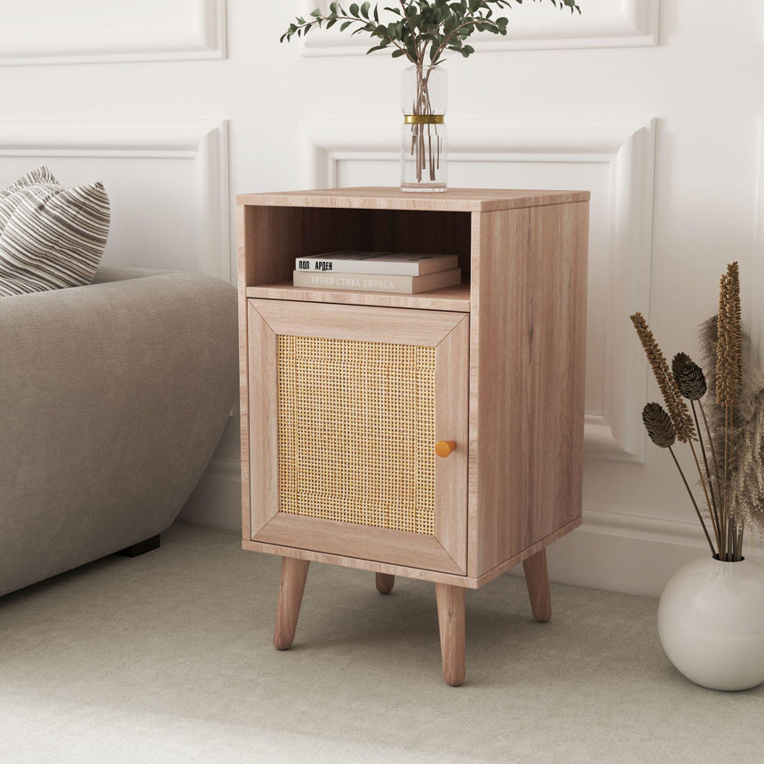 Clearance - Ferrero Natural and Woven Rattan 1 Door Bedside Table-3