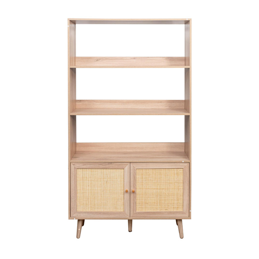 Ferrero Natural and Woven Rattan Open Shelving Unit with Cupboard-3