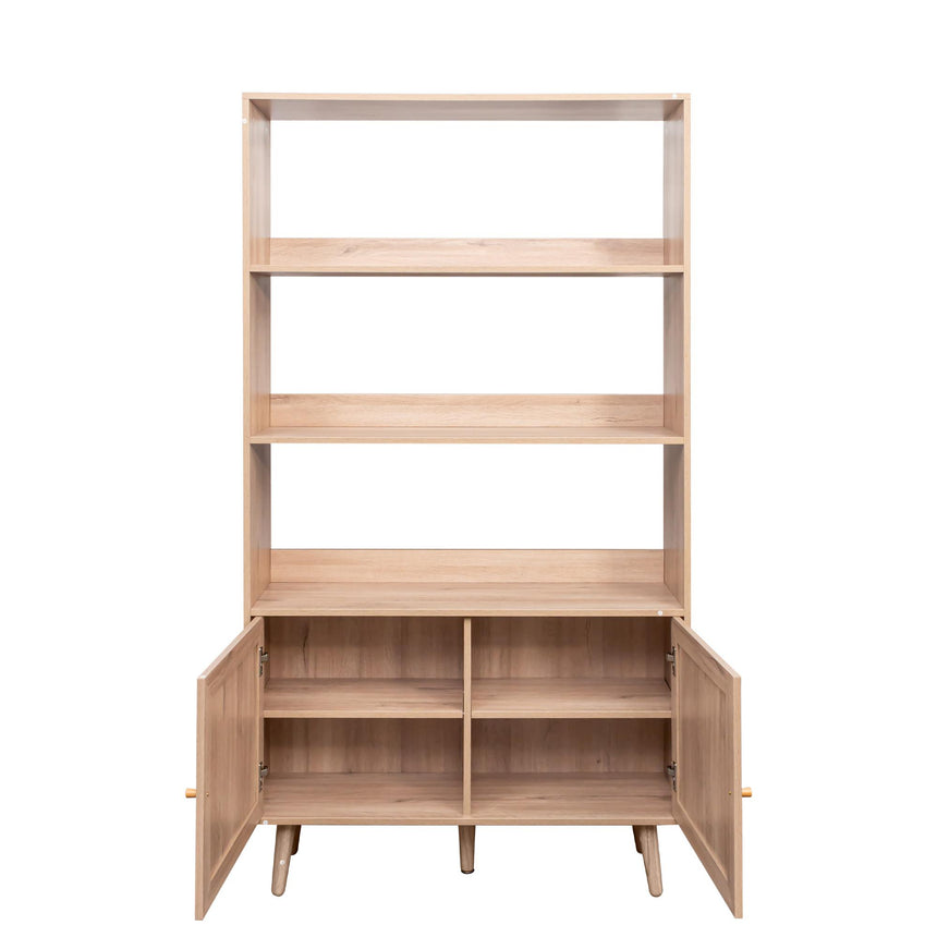 Ferrero Natural and Woven Rattan Open Shelving Unit with Cupboard-4