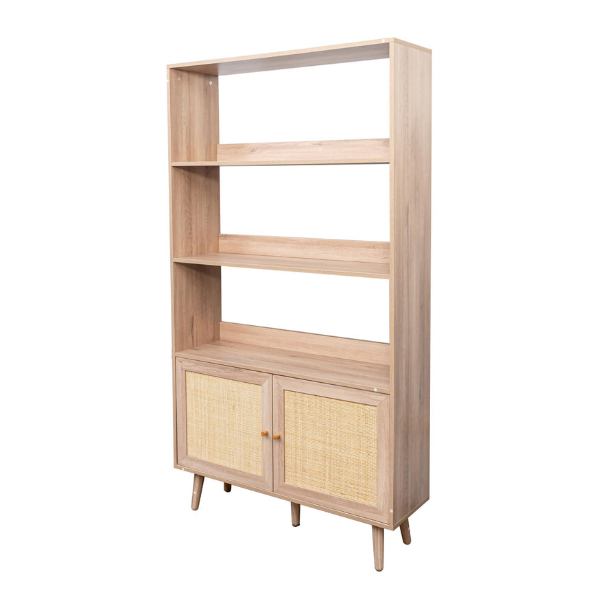 Clearance - Ferrero Natural and Woven Rattan Open Shelving Unit with Cupboard-6