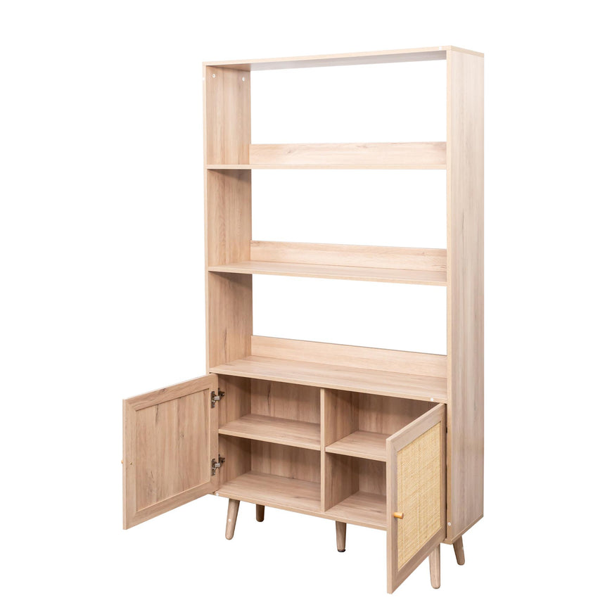 Ferrero Natural and Woven Rattan Open Shelving Unit with Cupboard-6