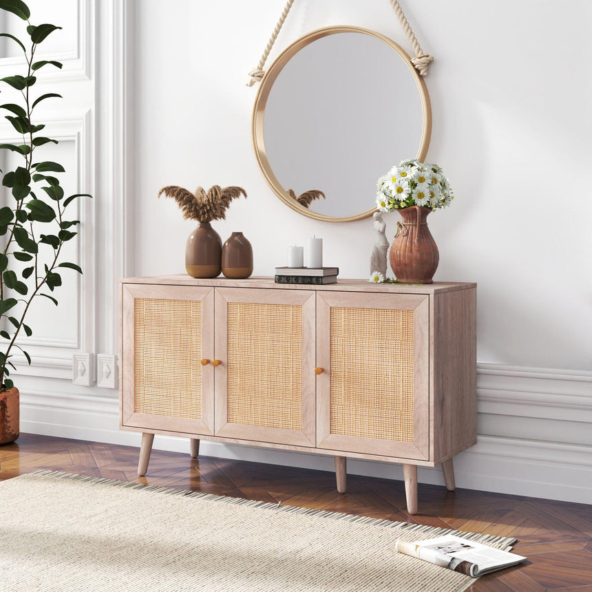 Clearance - Ferrero Natural and Woven Rattan 3 Door Medium Sideboard - 120cm-4
